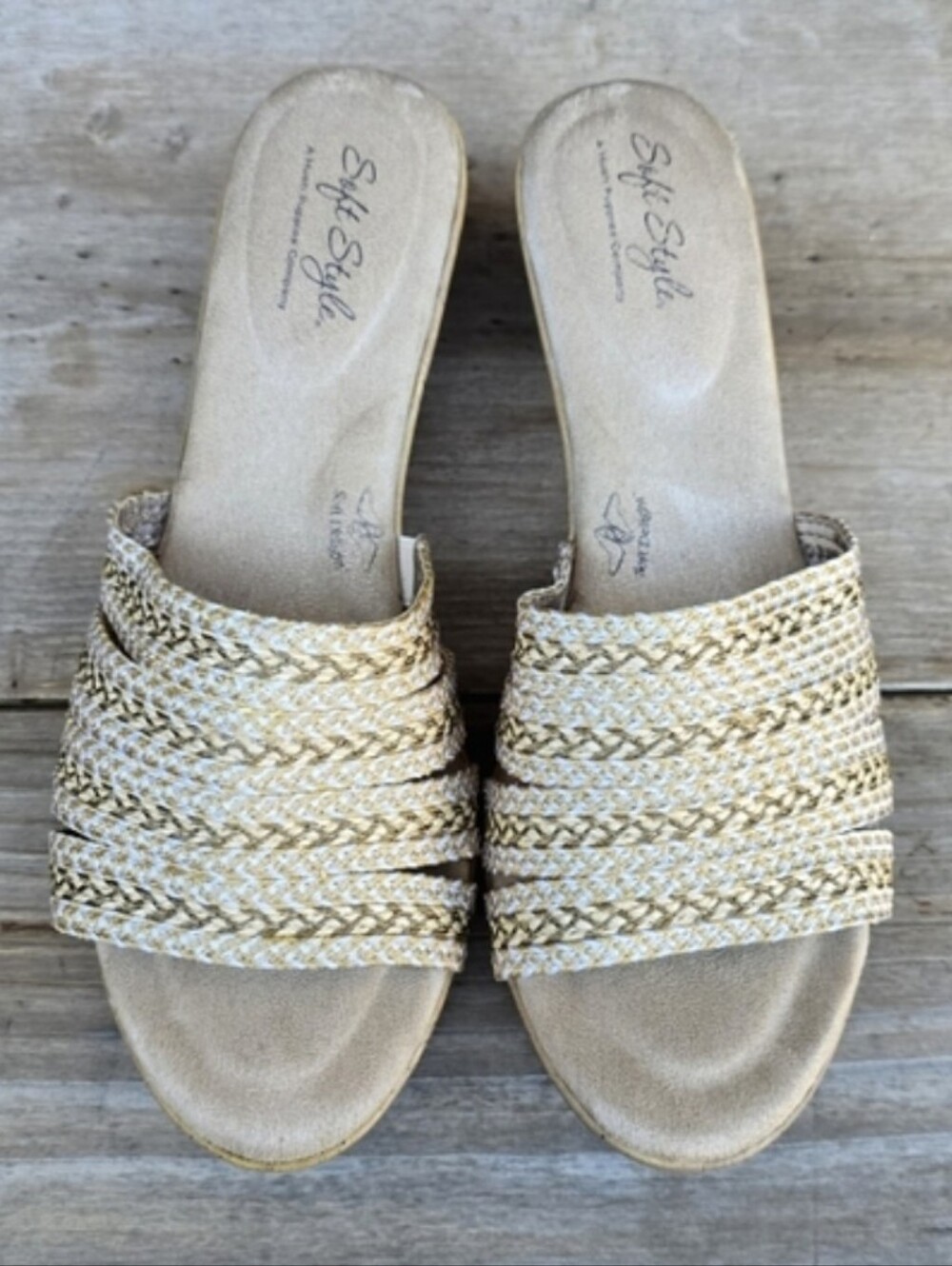 Soft Style NEW Coastal Boho Woven Raffia Comfort Wedge Slide Sandals 8.5M